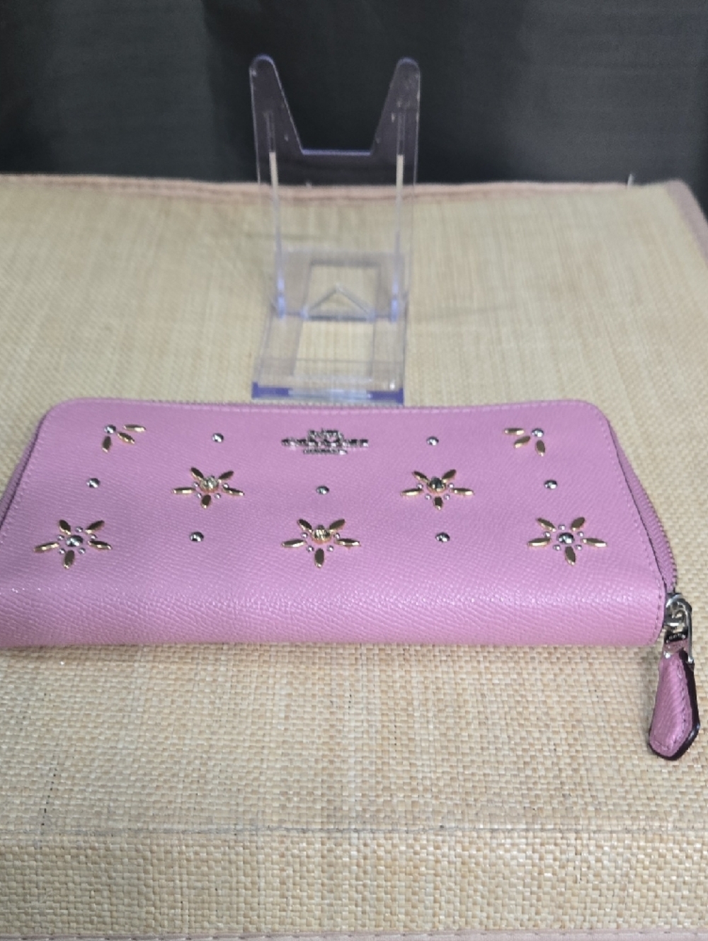 Coach Pink Floral Zip Wallet with Stud Accents - Picture 10 of 12